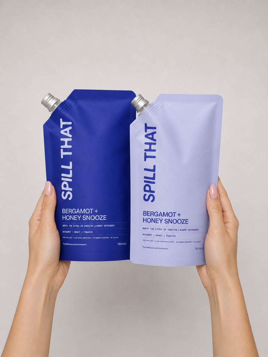 Hands holding Bergamot + Honey Snooze pouch